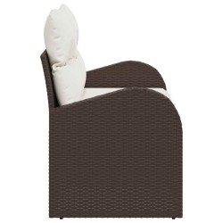 Canapé de jardin 2 places avec coussins en poly rotin marron 
