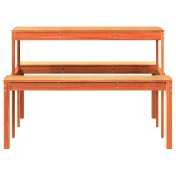 Table de pique-nique cire marron 110x134x75 cm bois massif pin 
