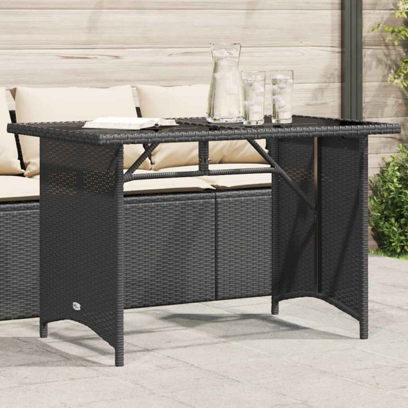 Table de jardin avec dessus en verre noir 110x68x70 poly rotin 