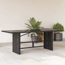 Table de jardin dessus en verre noir 190x80x74cm résine tressée 