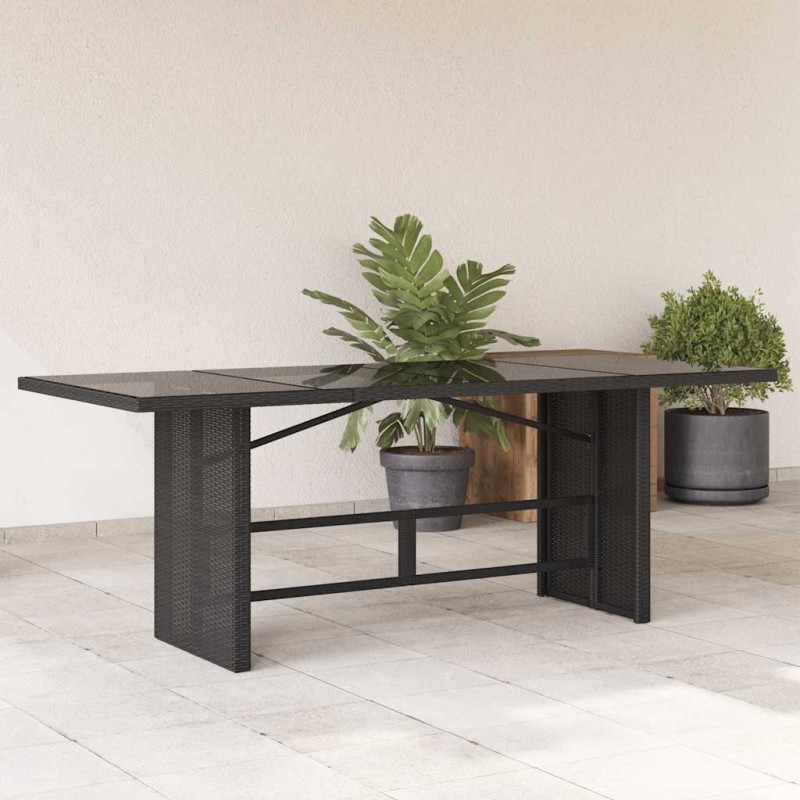 Table de jardin dessus en verre noir 190x80x74cm résine tressée 