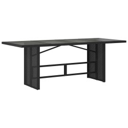 Table de jardin dessus en verre noir 190x80x74cm résine tressée 