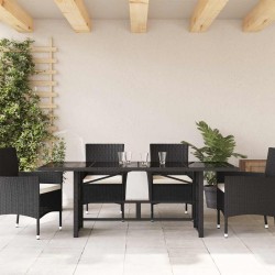 Table de jardin dessus en verre noir 190x80x74cm résine tressée 