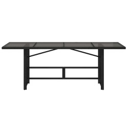 Table de jardin dessus en verre noir 190x80x74cm résine tressée 