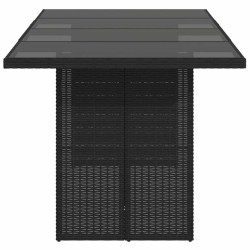 Table de jardin dessus en verre noir 190x80x74cm résine tressée 