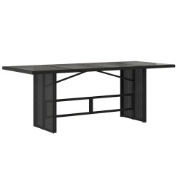 Table de jardin dessus en verre noir 190x80x74cm résine tressée 