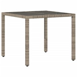 Table de jardin dessus en verre Gris 90x90x75 cm Résine tressée 