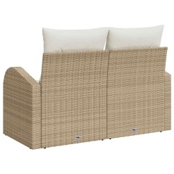 Canapé de jardin 2 places avec coussins en poly rattan beige 