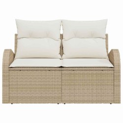 Canapé de jardin 2 places avec coussins en poly rattan beige 