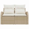 Canapé de jardin 2 places avec coussins en poly rattan beige 