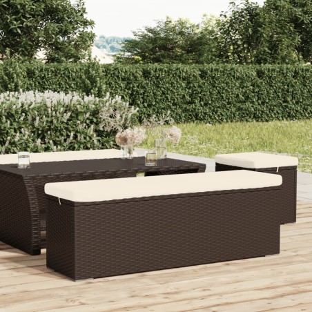 Banc pouf avec coussin marron 110x30x40 cm résine tressée 