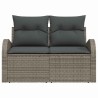 Canapé de jardin 2 places avec rangement et coussins gris en poly rattan 