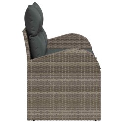Canapé de jardin 2 places avec rangement et coussins gris en poly rattan 