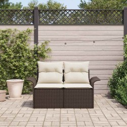 Canapé de jardin 2 places avec coussins en poly rattan brun 