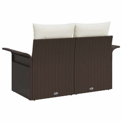 Canapé de jardin 2 places avec coussins en poly rattan brun 