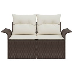 Canapé de jardin 2 places avec coussins en poly rattan brun 