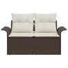Canapé de jardin 2 places avec coussins en poly rattan brun 