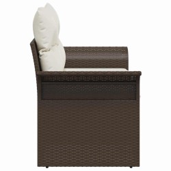Canapé de jardin 2 places avec coussins en poly rattan brun 
