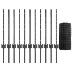Clôture Euro avec 11 Piquets U Grise 0.6x25 m Acier 