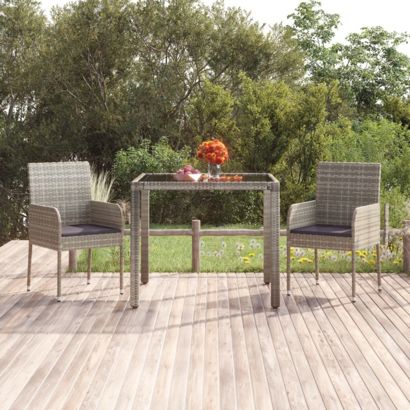 Table de jardin dessus en verre Gris 90x90x75 cm Résine tressée 