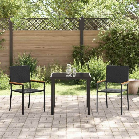 Chaises de jardin empilables - Lot de 2 en poly rotin noir 