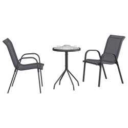 Ensemble Bistro de Jardin 3 Pièces Anthracite Textilène et Acier 