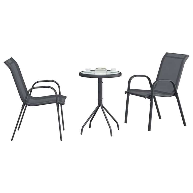 Ensemble Bistro de Jardin 3 Pièces Anthracite Textilène et Acier 