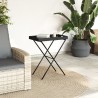 Table à plateau pliable noir 65x40x75 cm résine tressée 