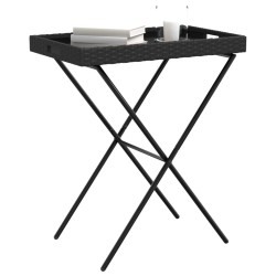 Table à plateau pliable noir 65x40x75 cm résine tressée 