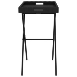 Table à plateau pliable noir 65x40x75 cm résine tressée 
