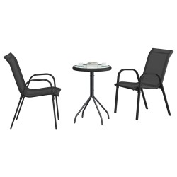 Ensemble Bistro de jardin 3 pièces Noir Textilène et Acier 