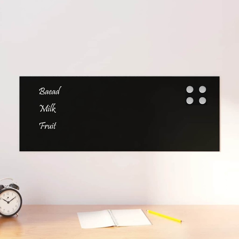Tableau noir magnétique mural Noir 80x30 cm Verre trempé 