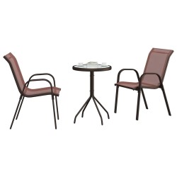 Ensemble Bistro de jardin 3 pièces Marron Textilène et Acier 