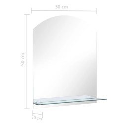 Miroir mural avec étagère 30x50 cm Verre trempé 