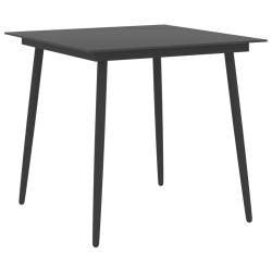 Table à dîner de jardin Noir 80x80x74 cm Acier et verre 