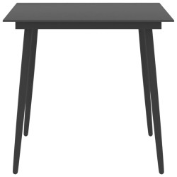 Table à dîner de jardin Noir 80x80x74 cm Acier et verre 