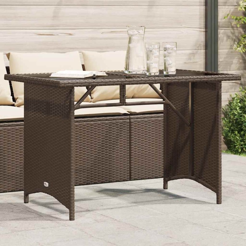Table de jardin avec dessus en verre marron 110x68x70 cm rotin 