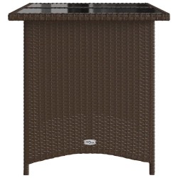 Table de jardin avec dessus en verre marron 110x68x70 cm rotin 