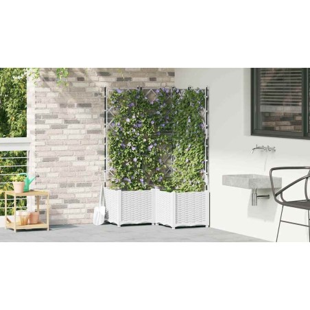 Jardinière de Jardin avec Treillis 3 pcs Blanche 80x80x143 cm 
