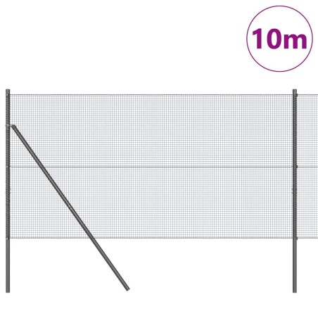 Clôture en Fil Soudé avec 7 Poteaux Gris 1.4x10 m en Acier 
