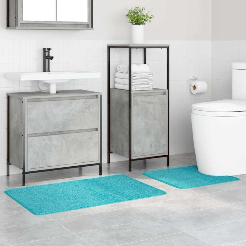 Set de 2 Tapis de Bain Turquoise en Polypropylène Antidérapant 