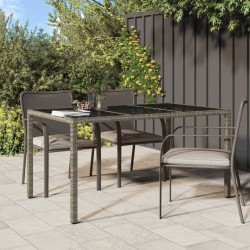 Table de jardin 150x90x75 cm Verre trempé et poly rotin Gris 