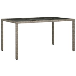 Table de jardin 150x90x75 cm Verre trempé et poly rotin Gris 