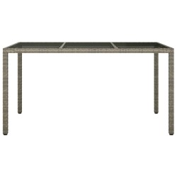 Table de jardin 150x90x75 cm Verre trempé et poly rotin Gris 