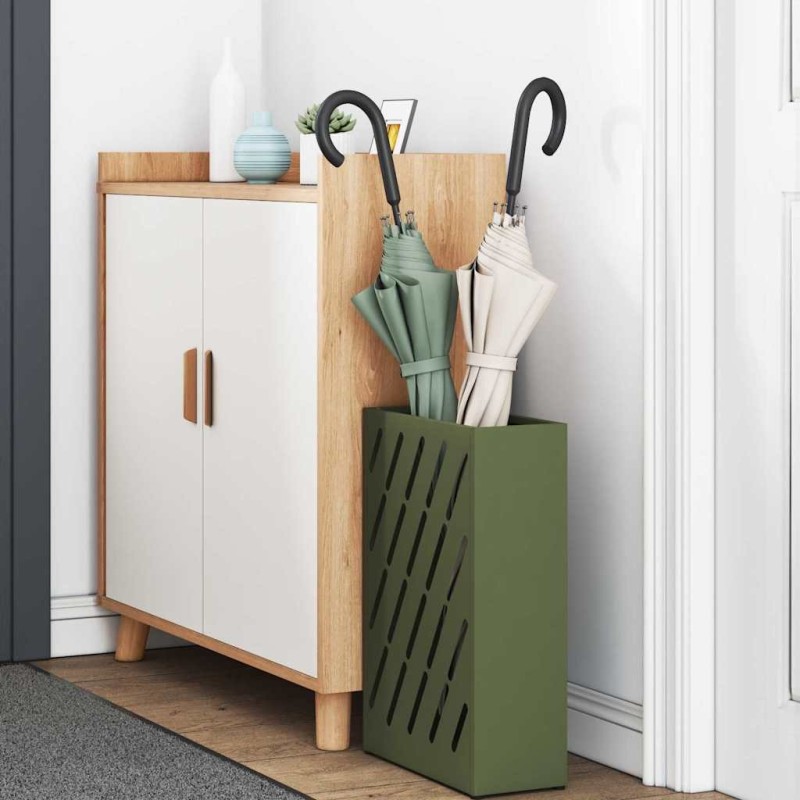 Support de parapluie vert olive - 28x12x41 cm en acier 
