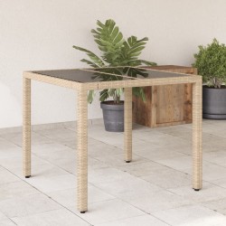 Table de jardin dessus en verre beige 90x90x75cm résine tressée 