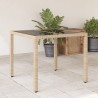 Table de jardin dessus en verre beige 90x90x75cm résine tressée 