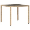 Table de jardin dessus en verre beige 90x90x75cm résine tressée 