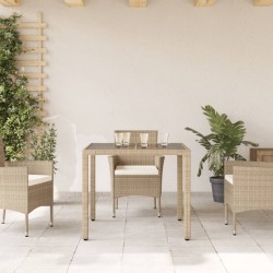 Table de jardin dessus en verre beige 90x90x75cm résine tressée 
