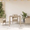 Table de jardin dessus en verre beige 90x90x75cm résine tressée 